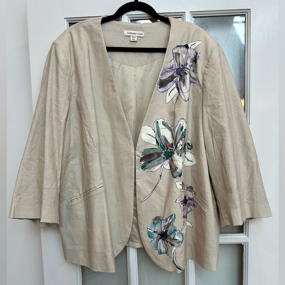 Coldwater Creek Chic Beige Linen Watercolor Floral Blazer Jacket Plus Size 22W - Picture 1 of 15